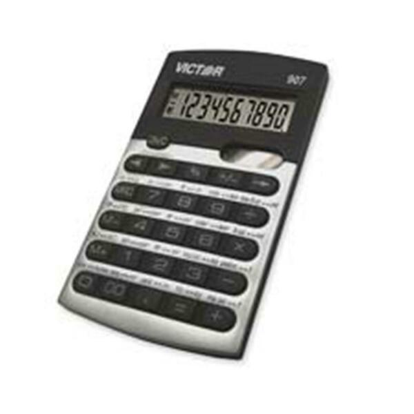 Victor Technology Calculator, 10-Digit, 2.63 in. x 4.5 in. x .38 in., Black-Silver VCT907